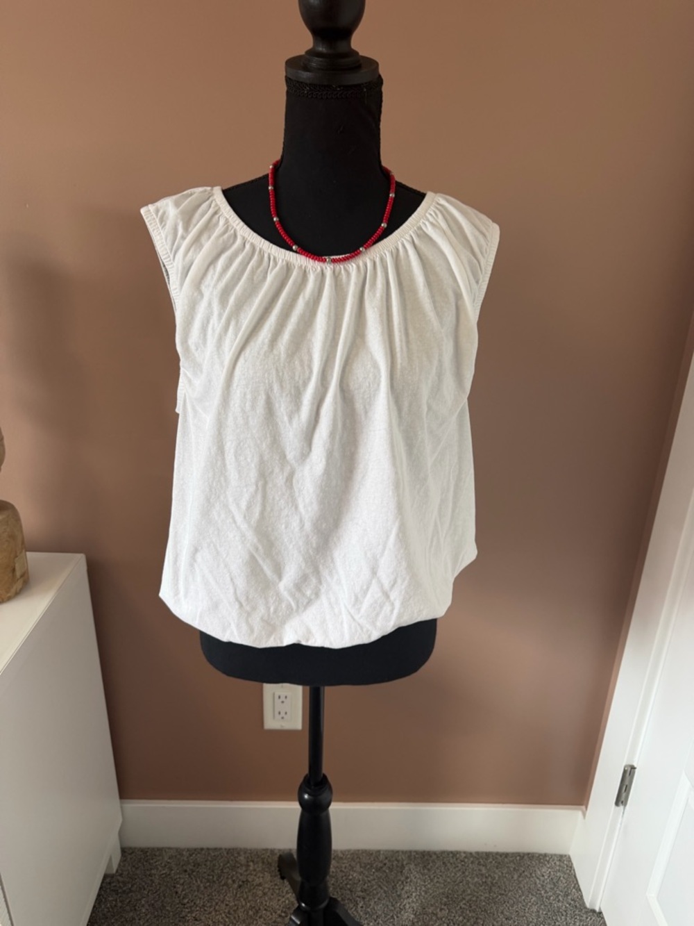 Madewell White Sleeveless Gathered Neck Bubble and Top.